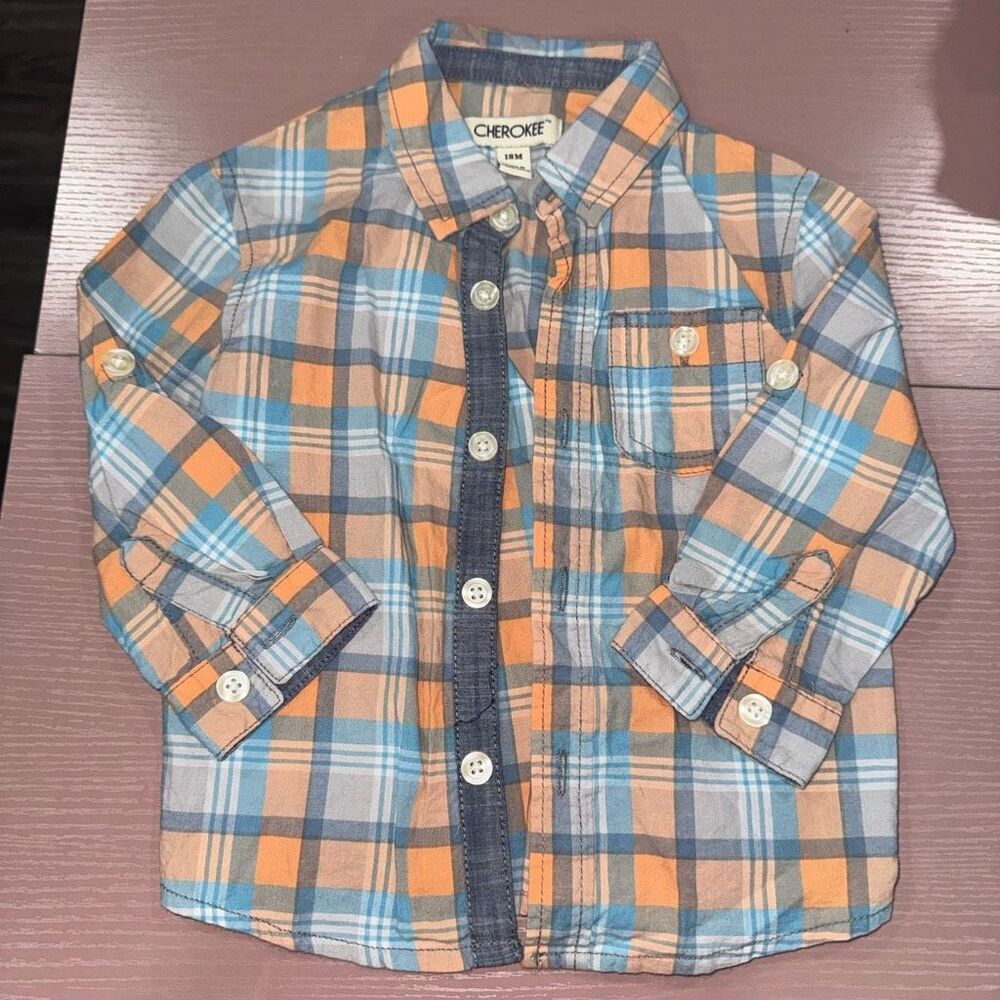 🏈 Cherokee Boys 18m Plaid Button up top